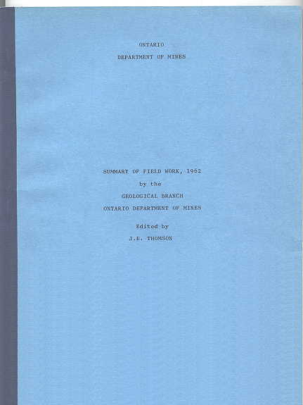 Image for SUMMARY OF FIELD WORK, 1962, BY THE GEOLOGICAL BRANCH, ONTARIO DEPARTMENT OF MINES.