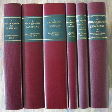 Image for A BIBLIOGRAPHY OF CANADIANA:  BEING ITEMS IN THE PUBLIC LIBRARY OF TORONTO, CANADA, RELATING TO THE EARLY HISTORY AND DEVELOPMENT OF CANADA.  PLUS:  FIRST SUPPLEMENT & SECOND SUPPLEMENT (IN FOUR VOLUMES INCLUDING INDEX).  SIX VOLUME SET.