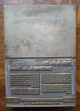 Image for PRIDE IN THE PAST...CONFIDENCE IN THE FUTURE.  ADVERTISING PRINTING BLOCK WITH AERIAL VIEW OF DOWNTOWN TORONTO LOOKING TOWARDS THE ISLANDS.